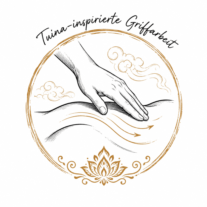 Linienillustration einer Tuina-inspirierten Griffarbeit